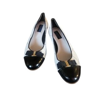 Lazio Milan Women's Black & White Bow Stitching Leather Ballet Flats 42